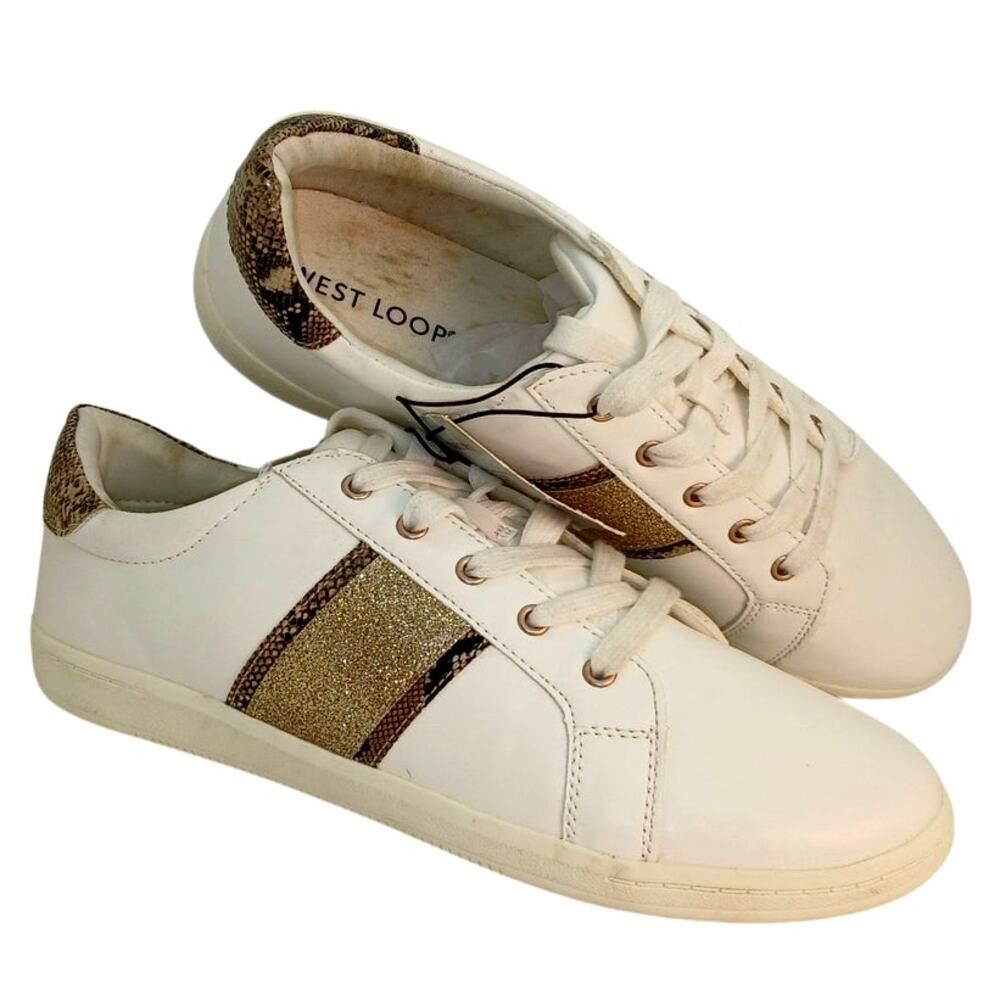 West Loop Women's White and Gold Glitter Sneakers